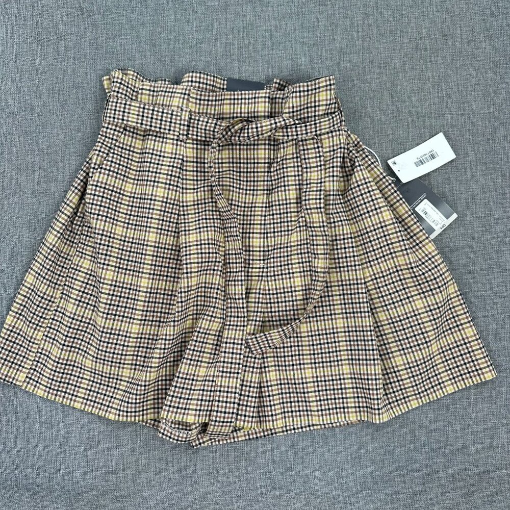 New! Worthington Plaid Shorts High Waisted Belted Pleated Sz 16 MSRP: $40 Tan ..